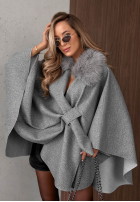 Palton  nietoperz z futerkiem Feather Soft gri