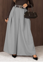 din material textil Pantaloni wide leg z paskiem Simple Elegance negre