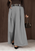 din material textil Pantaloni wide leg z paskiem Simple Elegance negre
