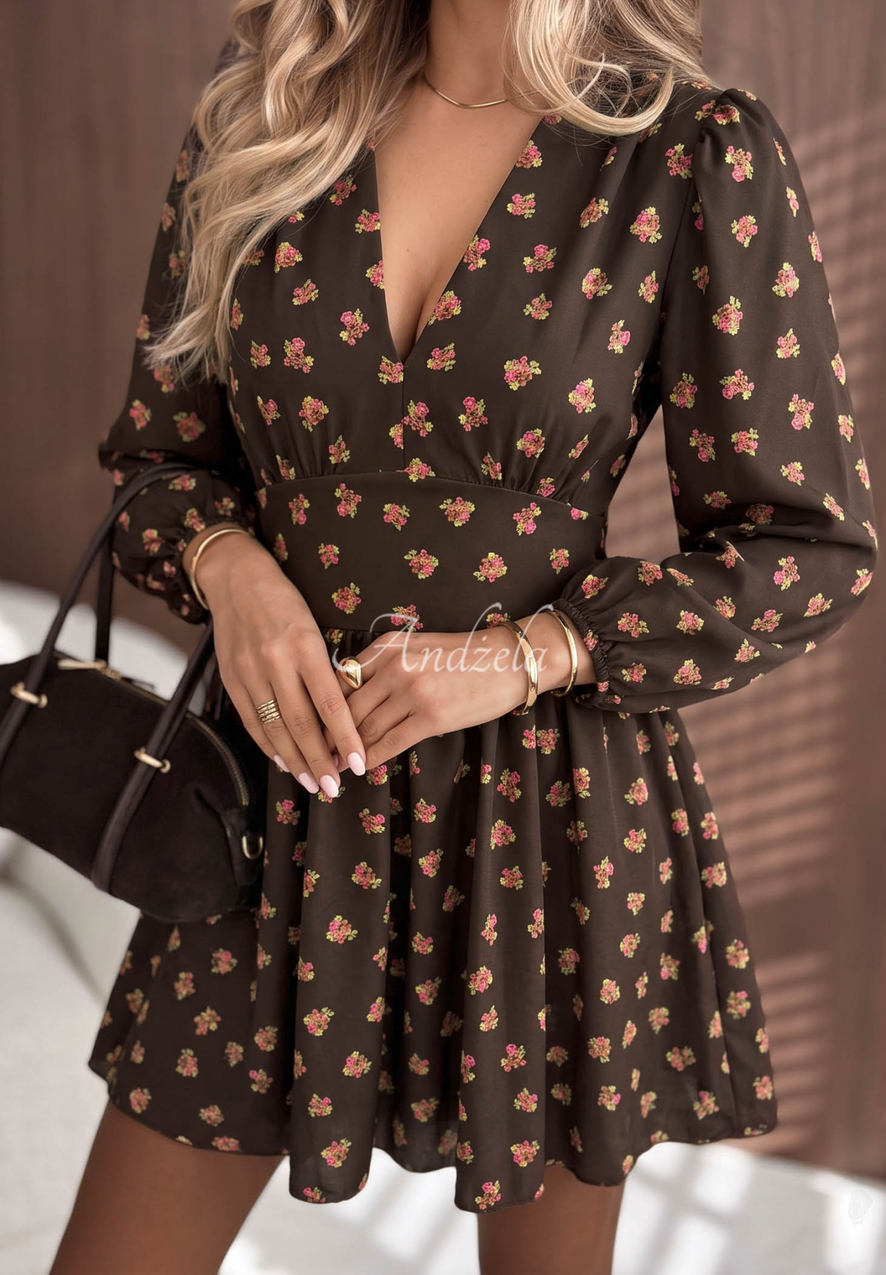 Rochie mini din vâscoză cu imprimeu floral Maple Rose