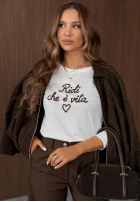 Tricou z napisem Ridi De Vita biało-ciocolatiu