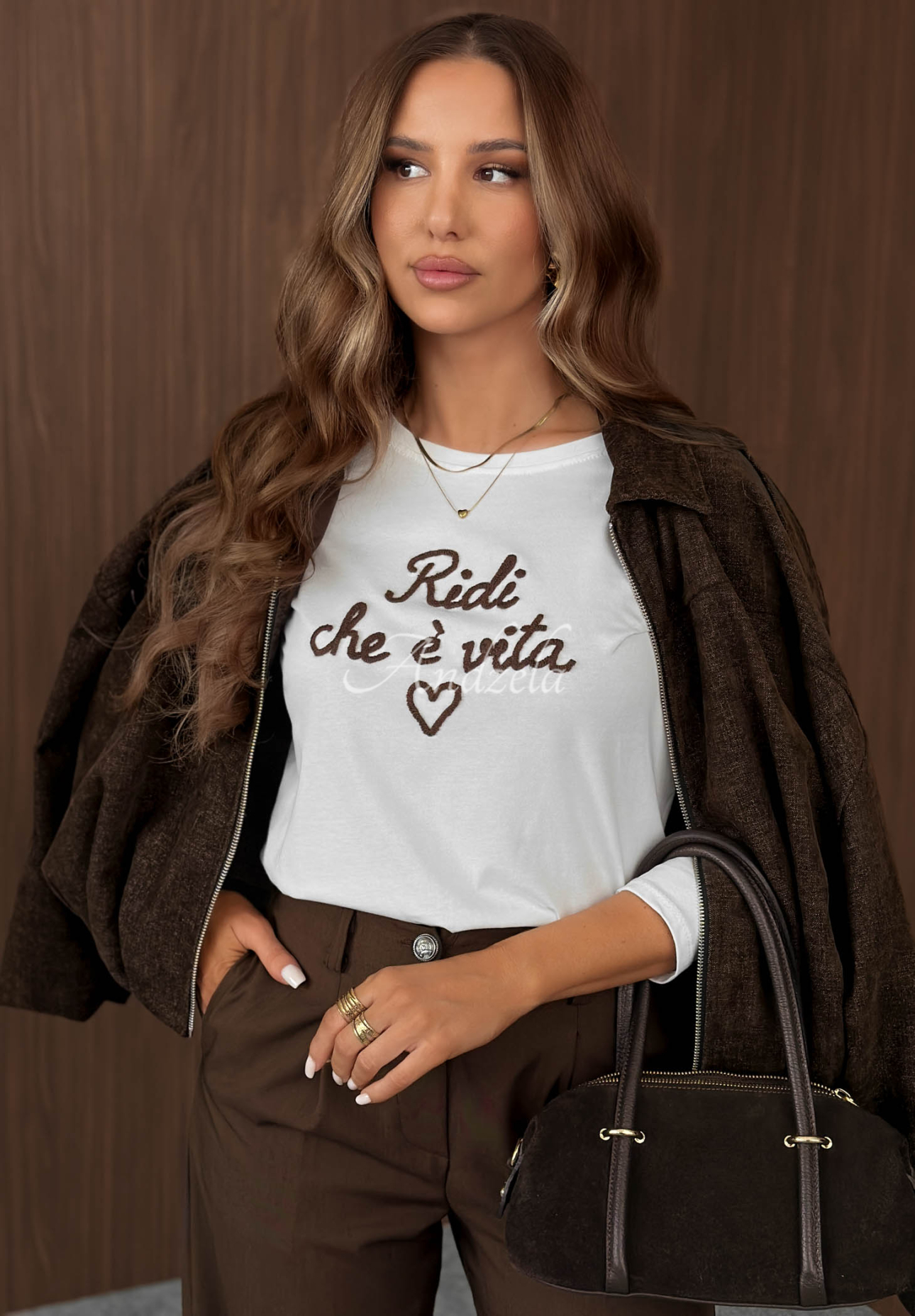 Bluză din bumbac cu mânecă lungă și inscripție Ridi Che