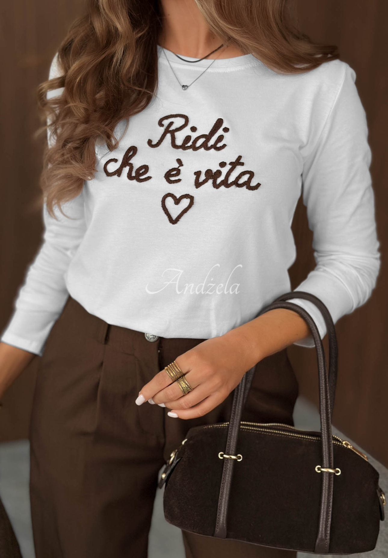 Bluză din bumbac cu mânecă lungă și inscripție Ridi Che
