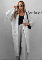 Cardigan lung oversize cu buzunare, din lână și vâscoză November Walk