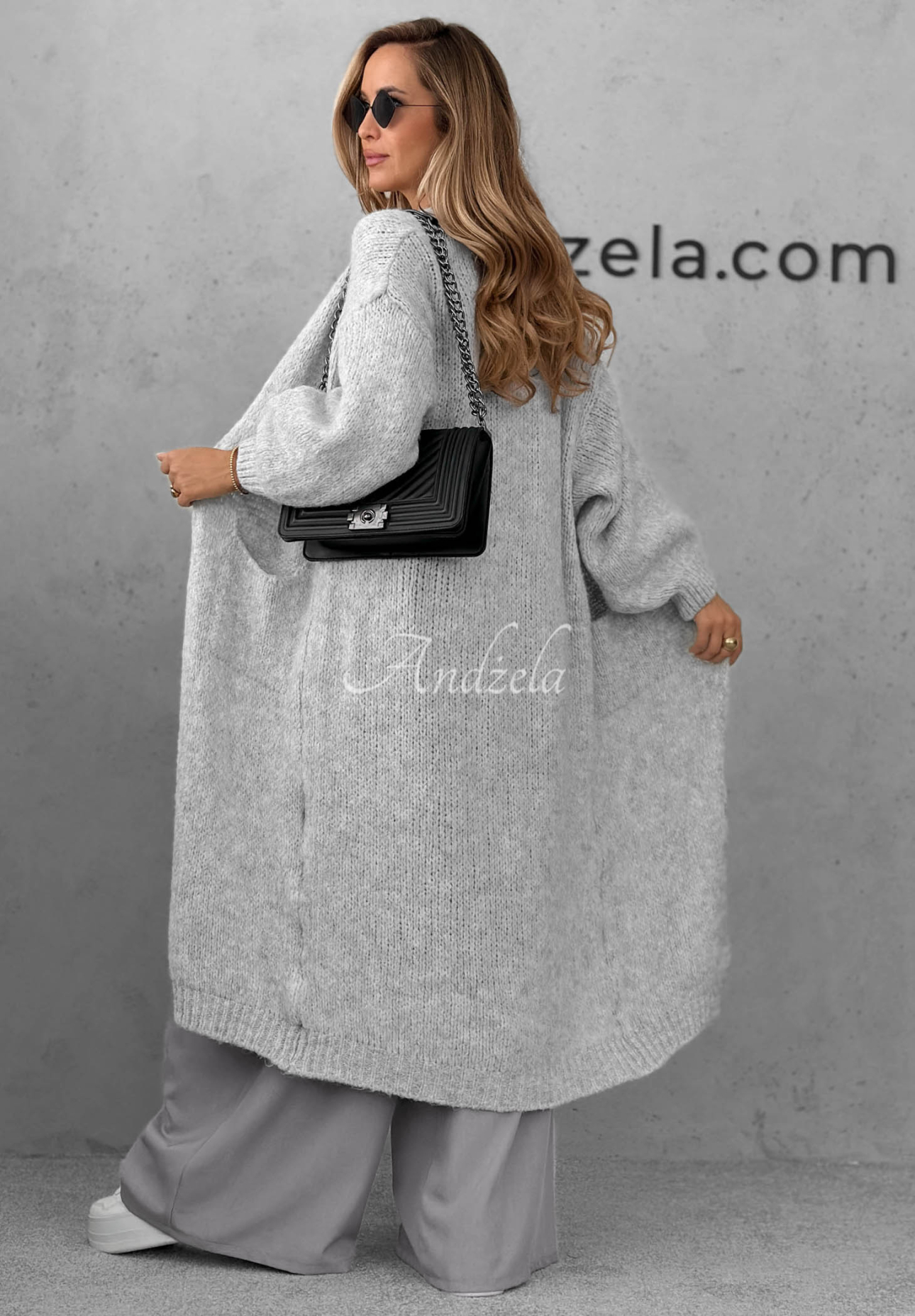 Cardigan lung oversize cu buzunare, din lână și vâscoză November Walk