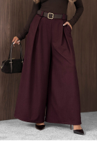 din material textil Pantaloni wide leg z paskiem Simple Elegance negre