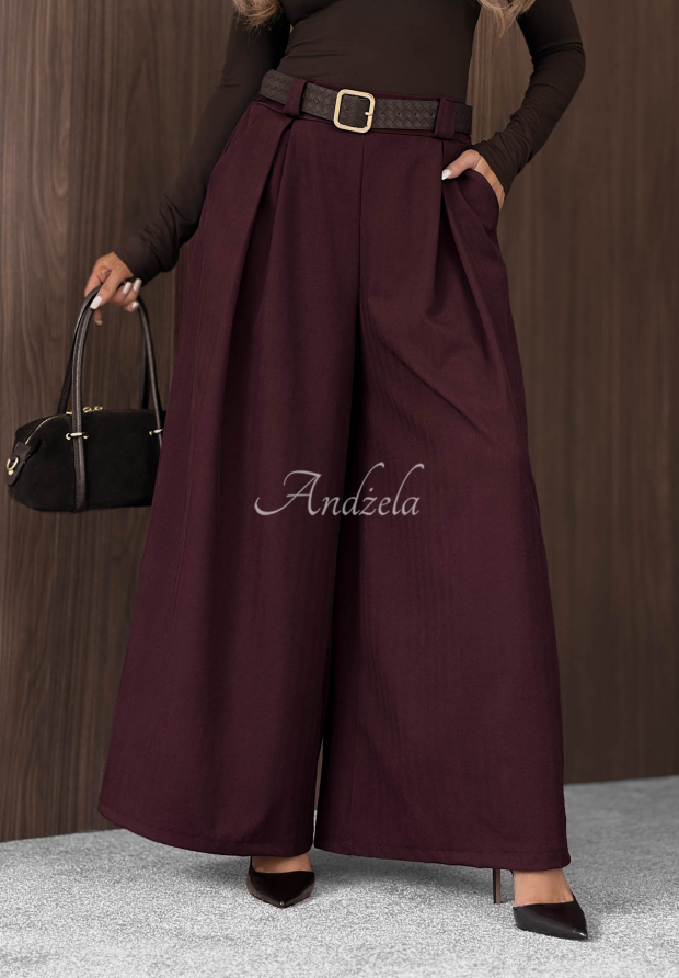 Pantaloni din material textil wide leg cu curea Simple Elegance