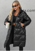 Długa pikowana Geacă z kapturem Winter Mode negru