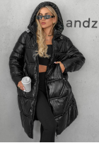 Długa pikowana Geacă z kapturem Winter Mode negru