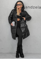 Długa pikowana Geacă z kapturem Winter Mode negru