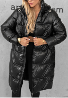 Długa pikowana Geacă z kapturem Winter Mode negru