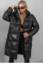 Długa pikowana Geacă z kapturem Winter Mode negru
