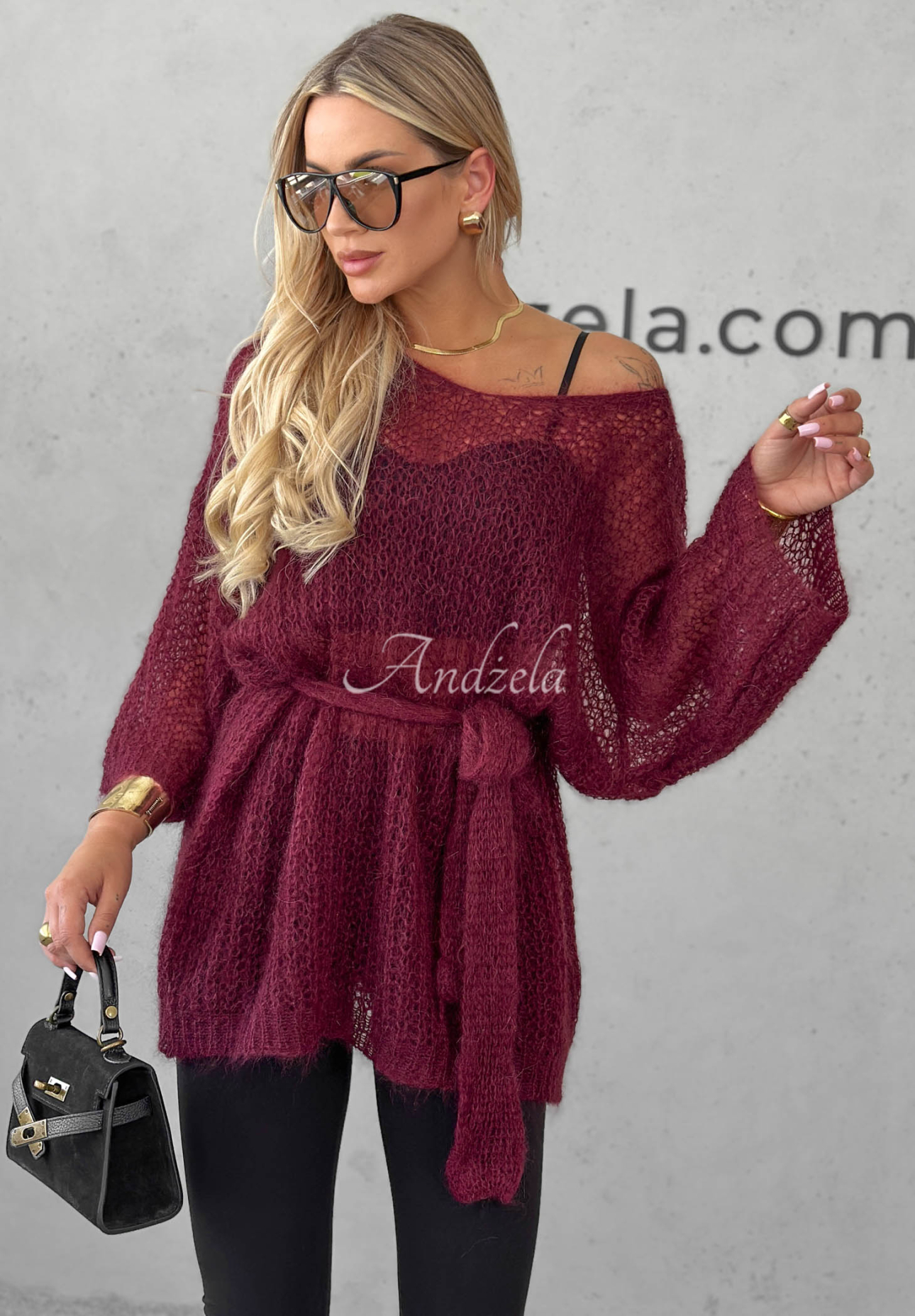 Pulover lung din mohair cu cordon Sweet Comfort