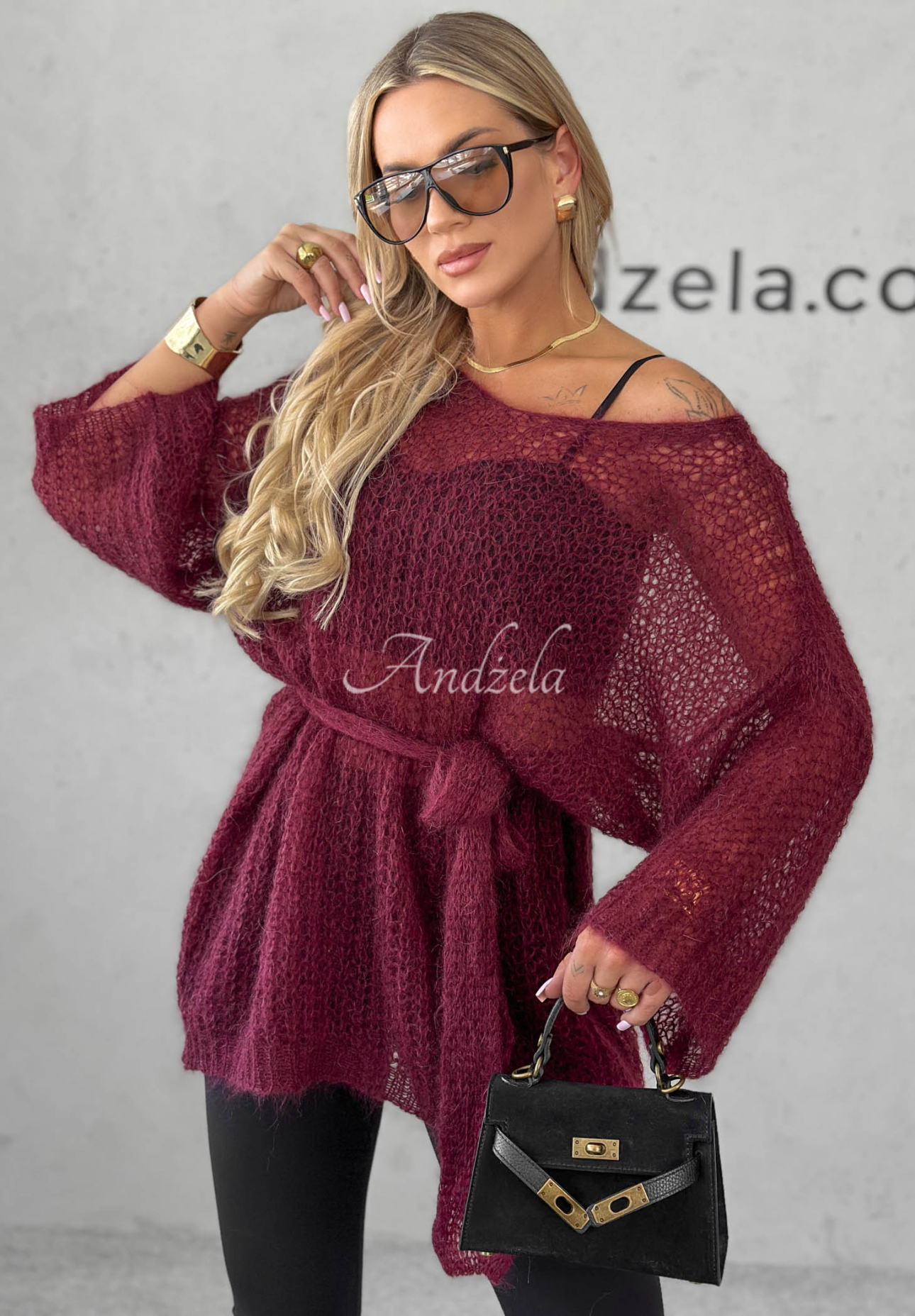 Pulover lung din mohair cu cordon Sweet Comfort