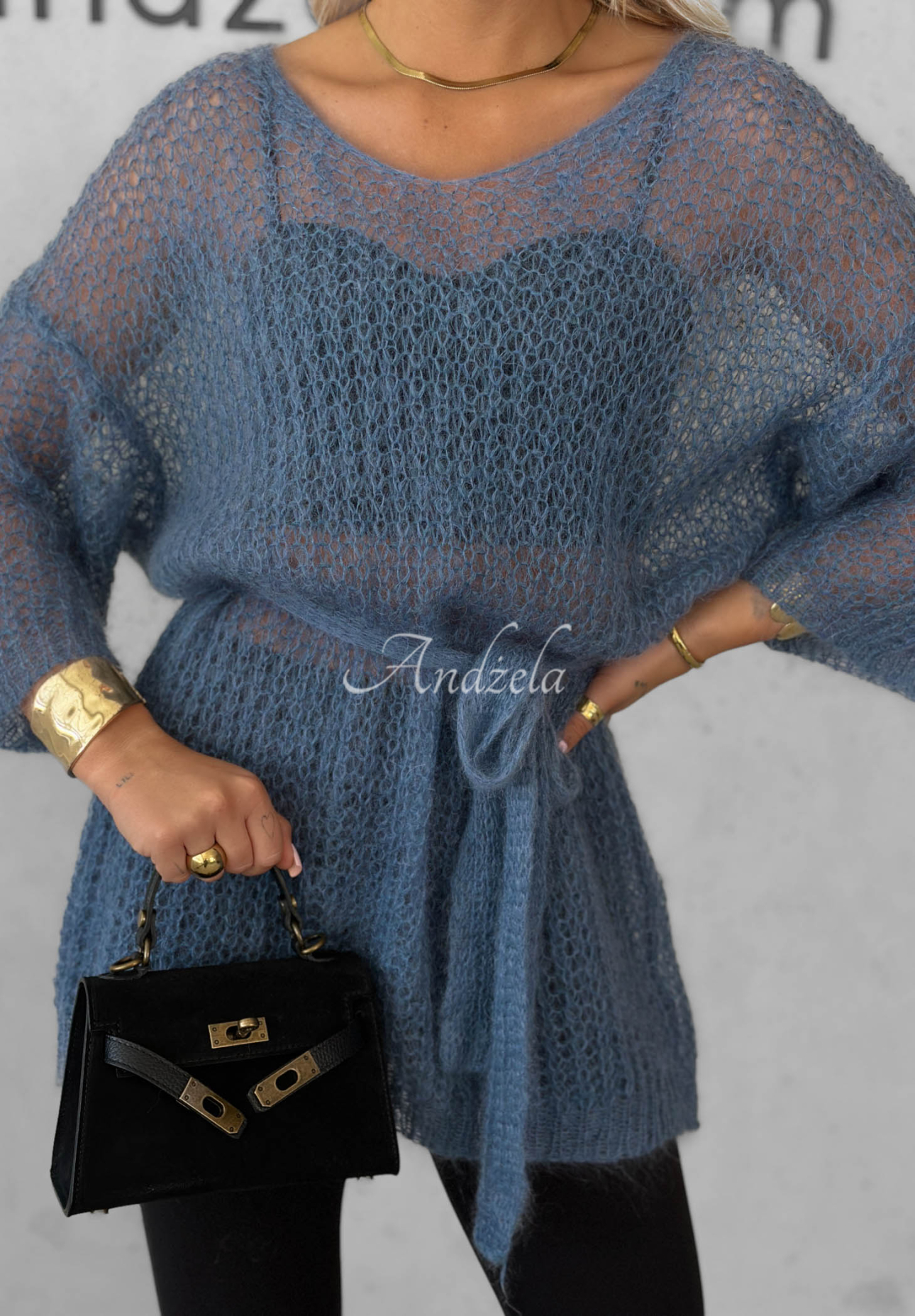 Pulover lung din mohair cu cordon Sweet Comfort
