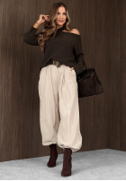 din material textil Pantaloni joggery z paskiem Simple Edit ciocolatii