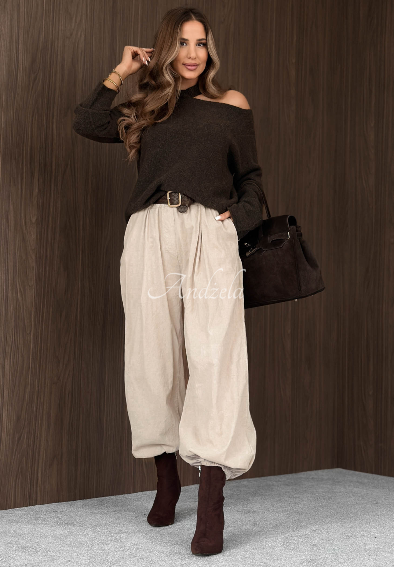 Pantaloni jogger din reiat cu curea din bumbac Simple Edit