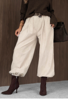 din material textil Pantaloni joggery z paskiem Simple Edit ciocolatii