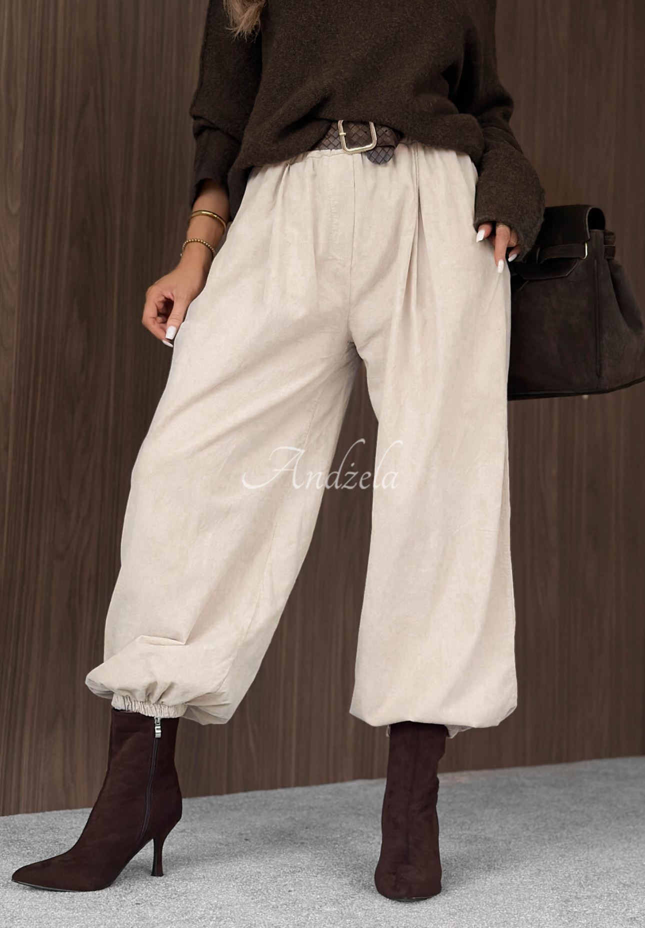 Pantaloni jogger din reiat cu curea din bumbac Simple Edit
