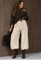 din material textil Pantaloni joggery z paskiem Simple Edit ciocolatii