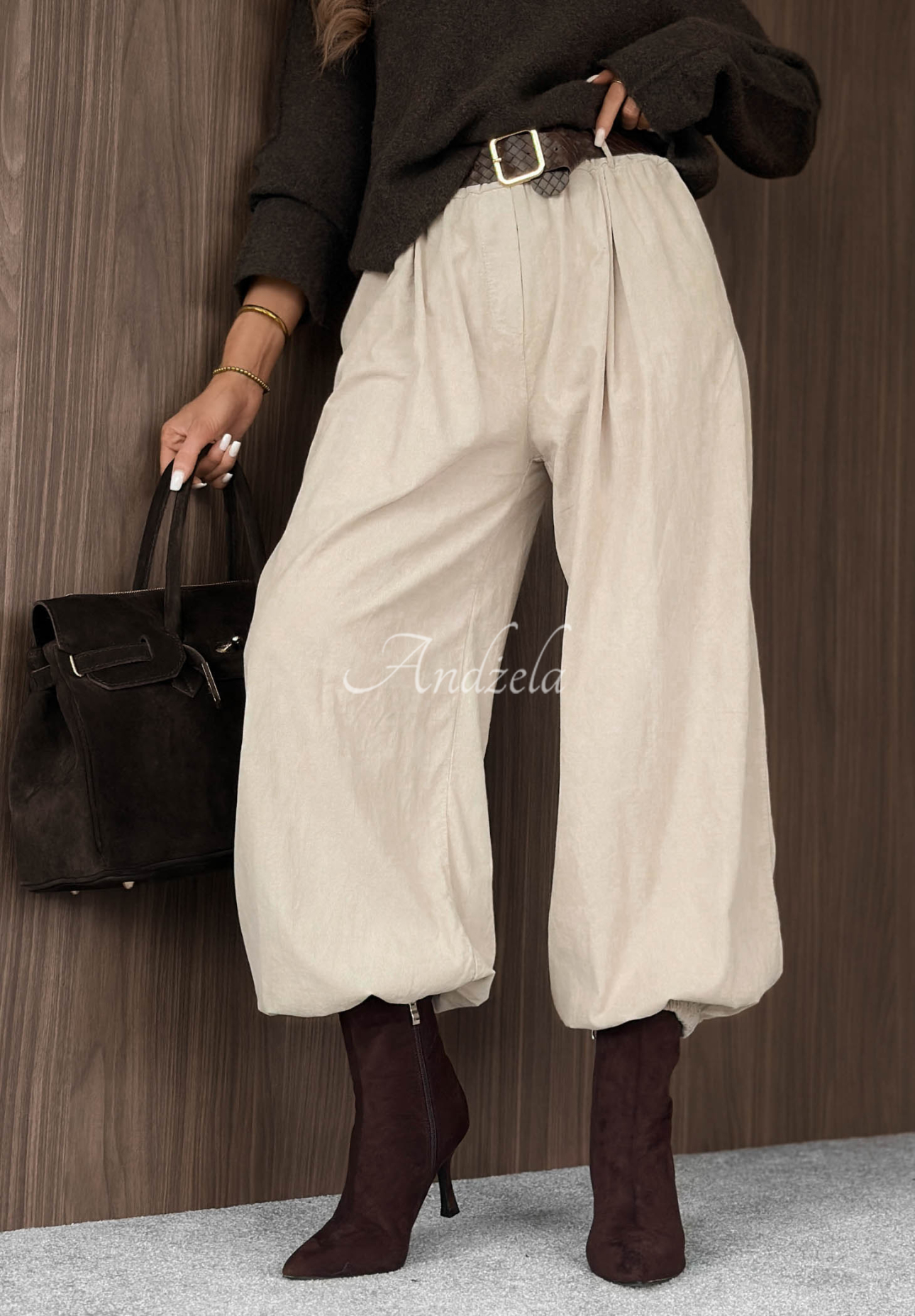 Pantaloni jogger din reiat cu curea din bumbac Simple Edit