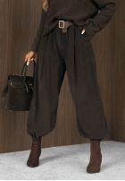 din material textil Pantaloni joggery z paskiem Simple Edit ciocolatii