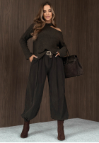 din material textil Pantaloni joggery z paskiem Simple Edit ciocolatii