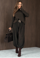 din material textil Pantaloni joggery z paskiem Simple Edit ciocolatii