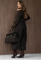 din material textil Pantaloni joggery z paskiem Simple Edit ciocolatii