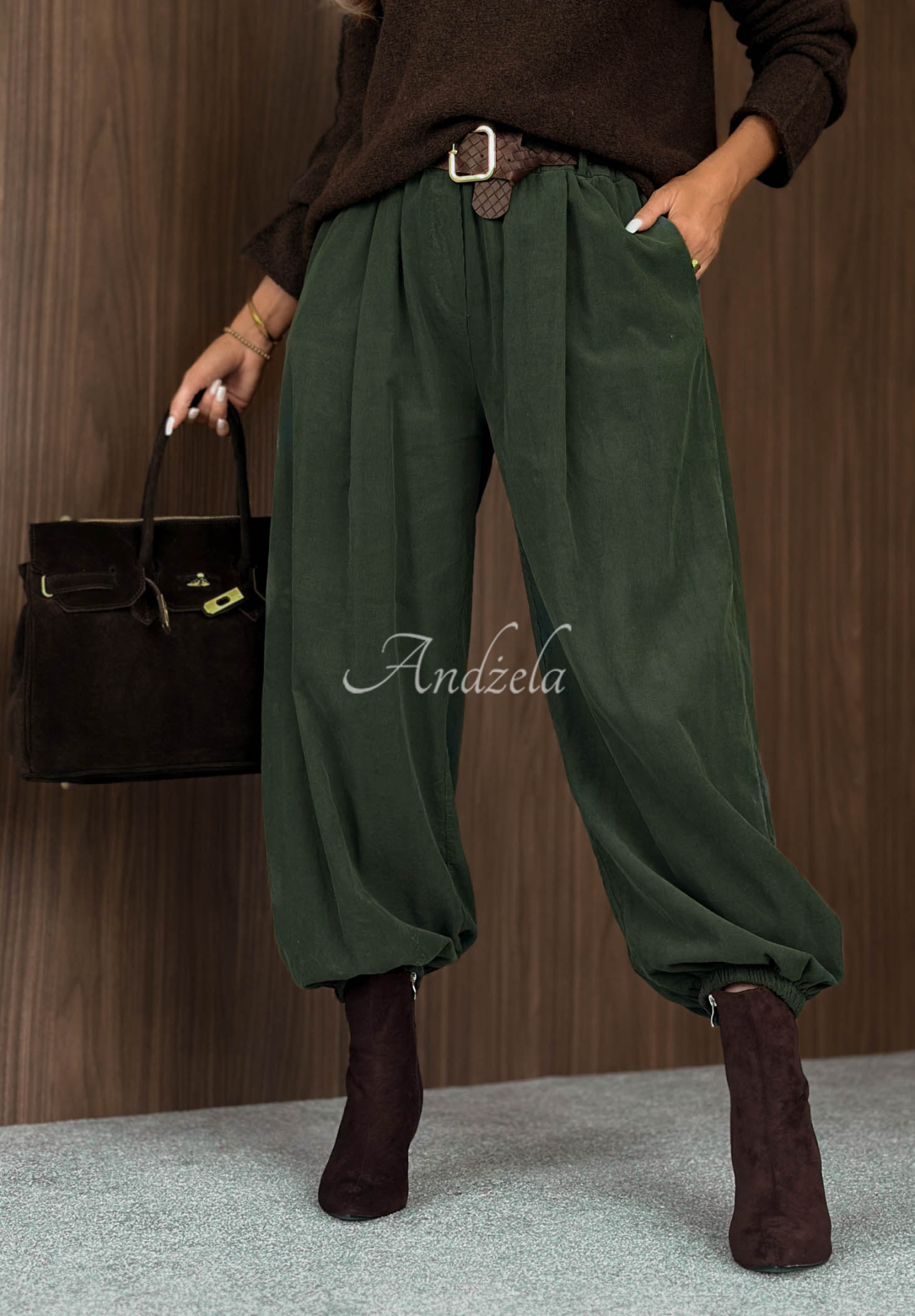 Pantaloni jogger din reiat cu curea din bumbac Simple Edit