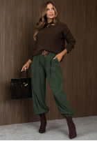din material textil Pantaloni joggery z paskiem Simple Edit ciocolatii