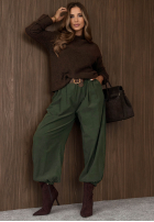 din material textil Pantaloni joggery z paskiem Simple Edit ciocolatii