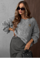Miękki Pulover z szerokim dekoltem Pretty Softness gri