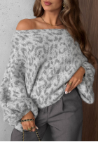 Miękki Pulover cu model tip panteră Fluffy Wild gri