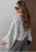 Miękki Pulover cu model tip panteră Fluffy Wild gri