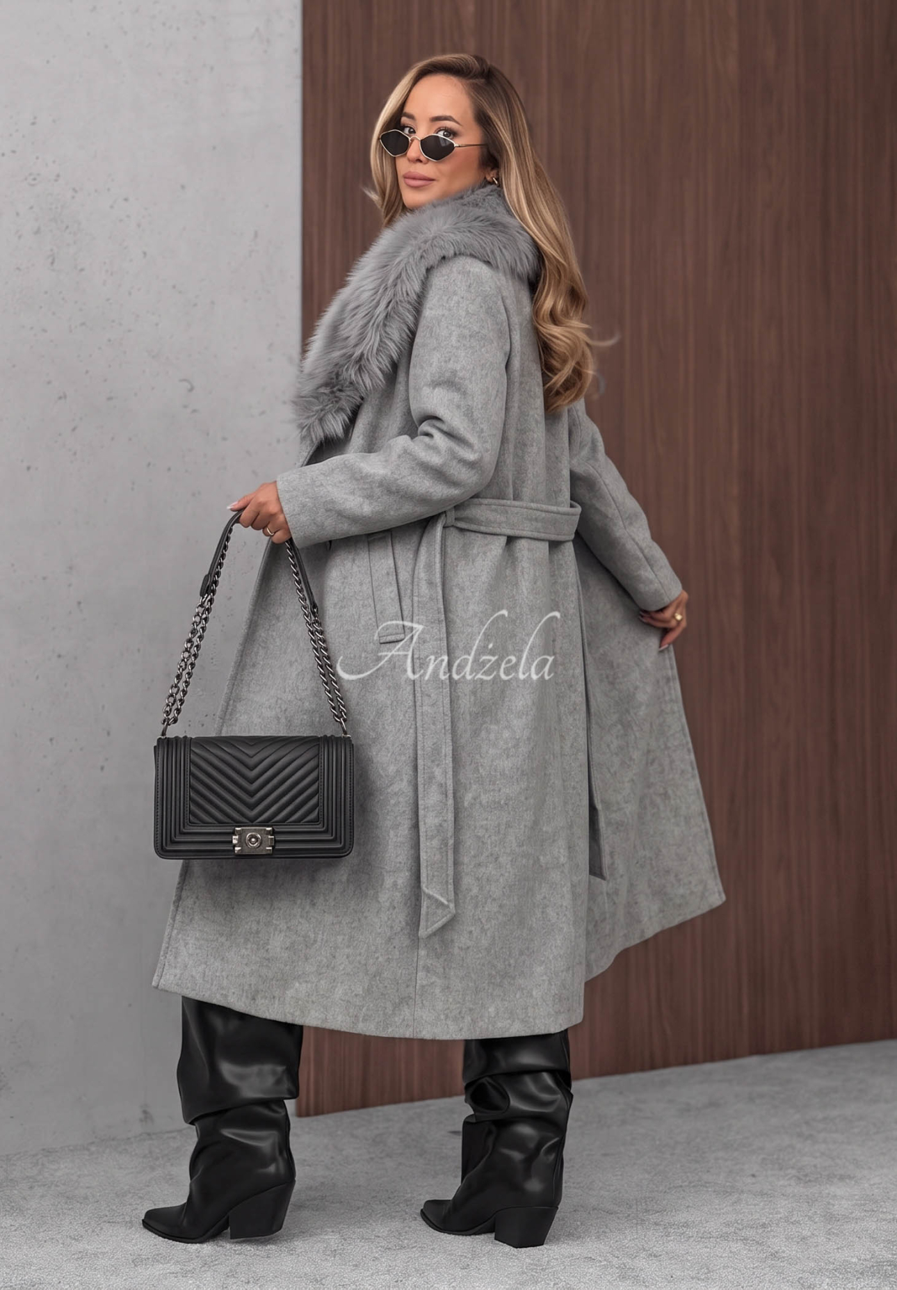 Pardesiu lung cu blăniță și lână Clouded Reverie