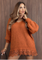 Pulover oversize z koronką Dusky Clouds rudy