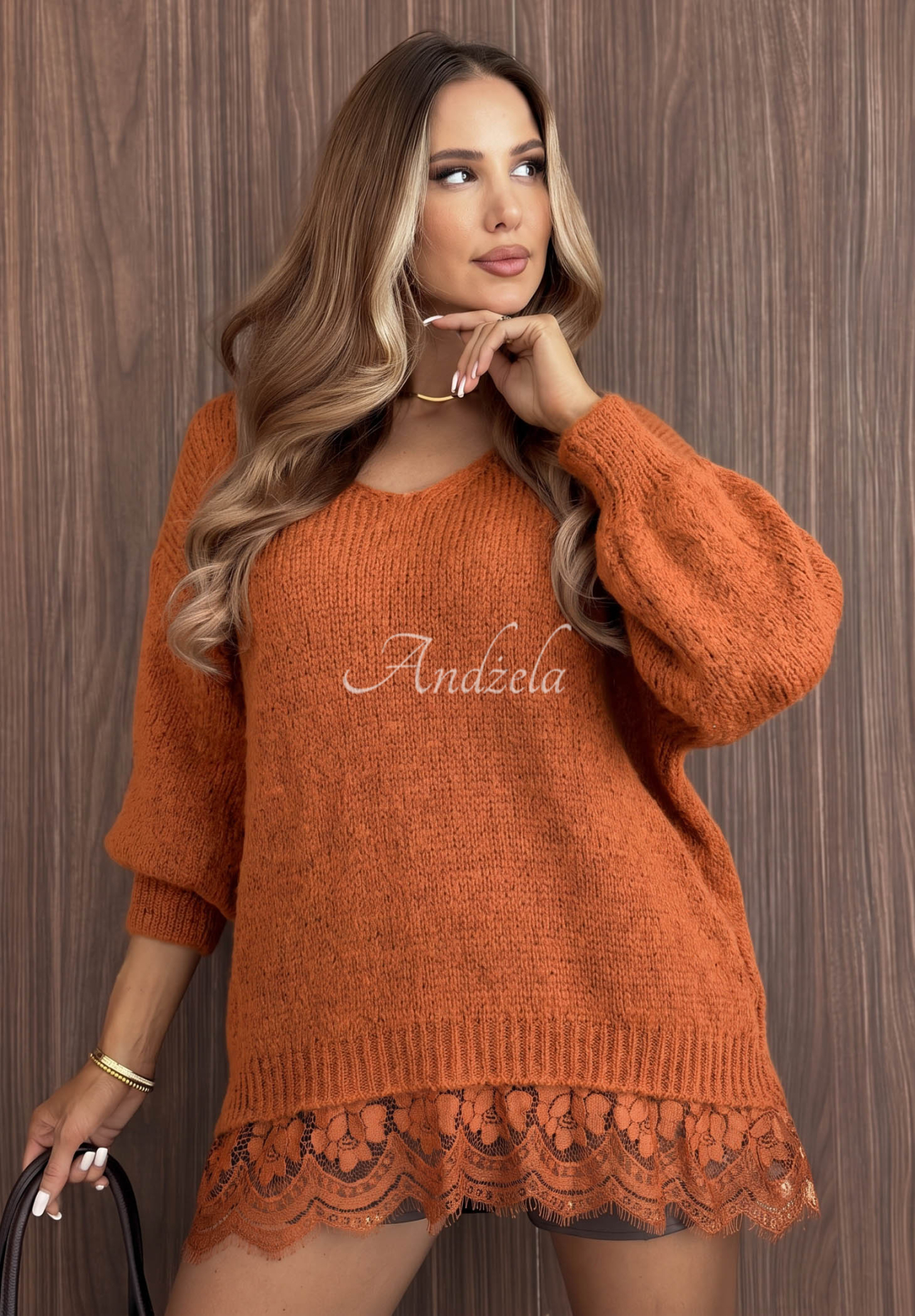 Pulover oversize cu dantelă, lână și vâscoză Dusky Clouds