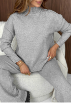 Dzianinowy Compleu Pulover i Pantaloni wide leg January Snow gri