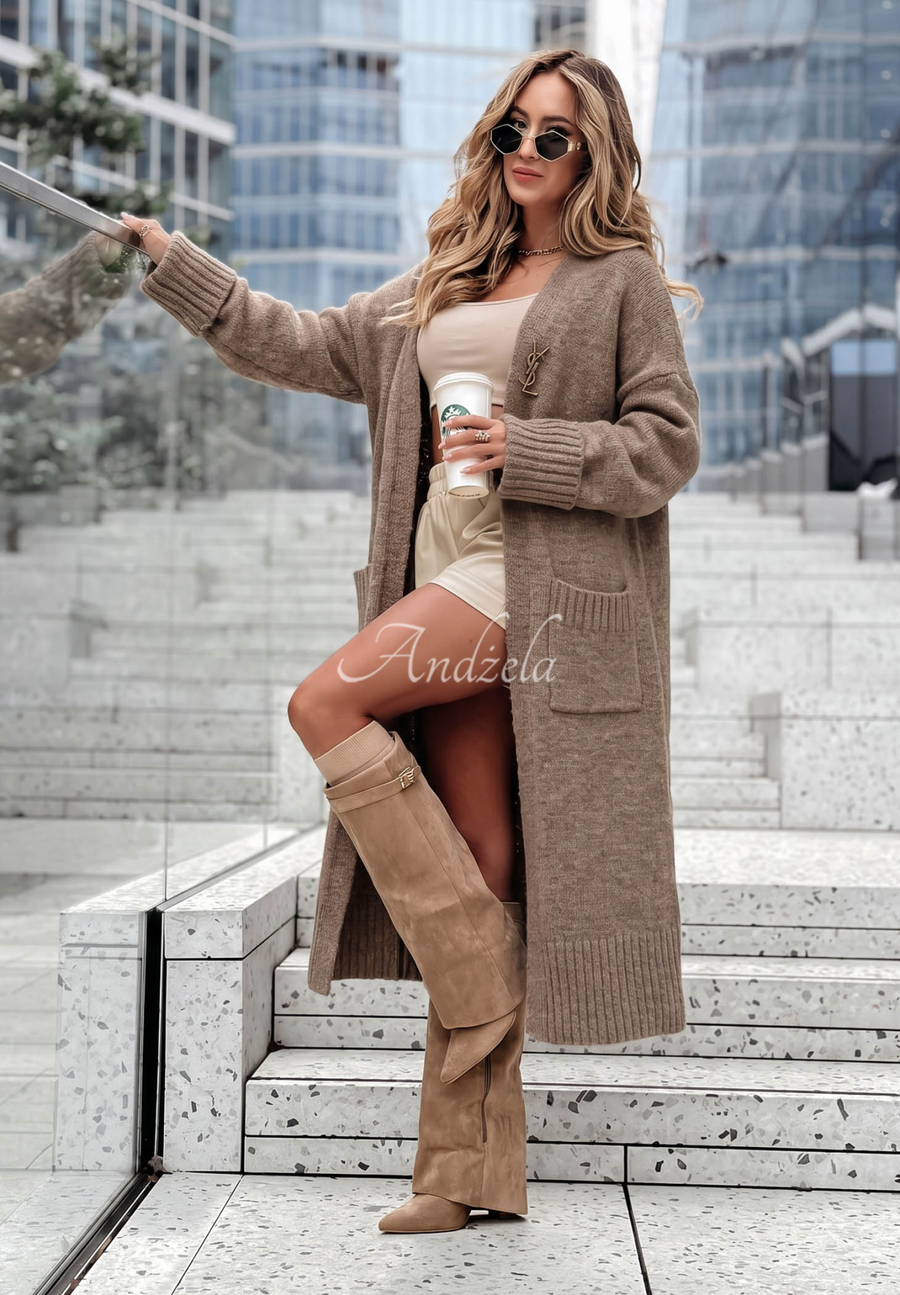 Cardigan lung oversize cu buzunare Marbelio