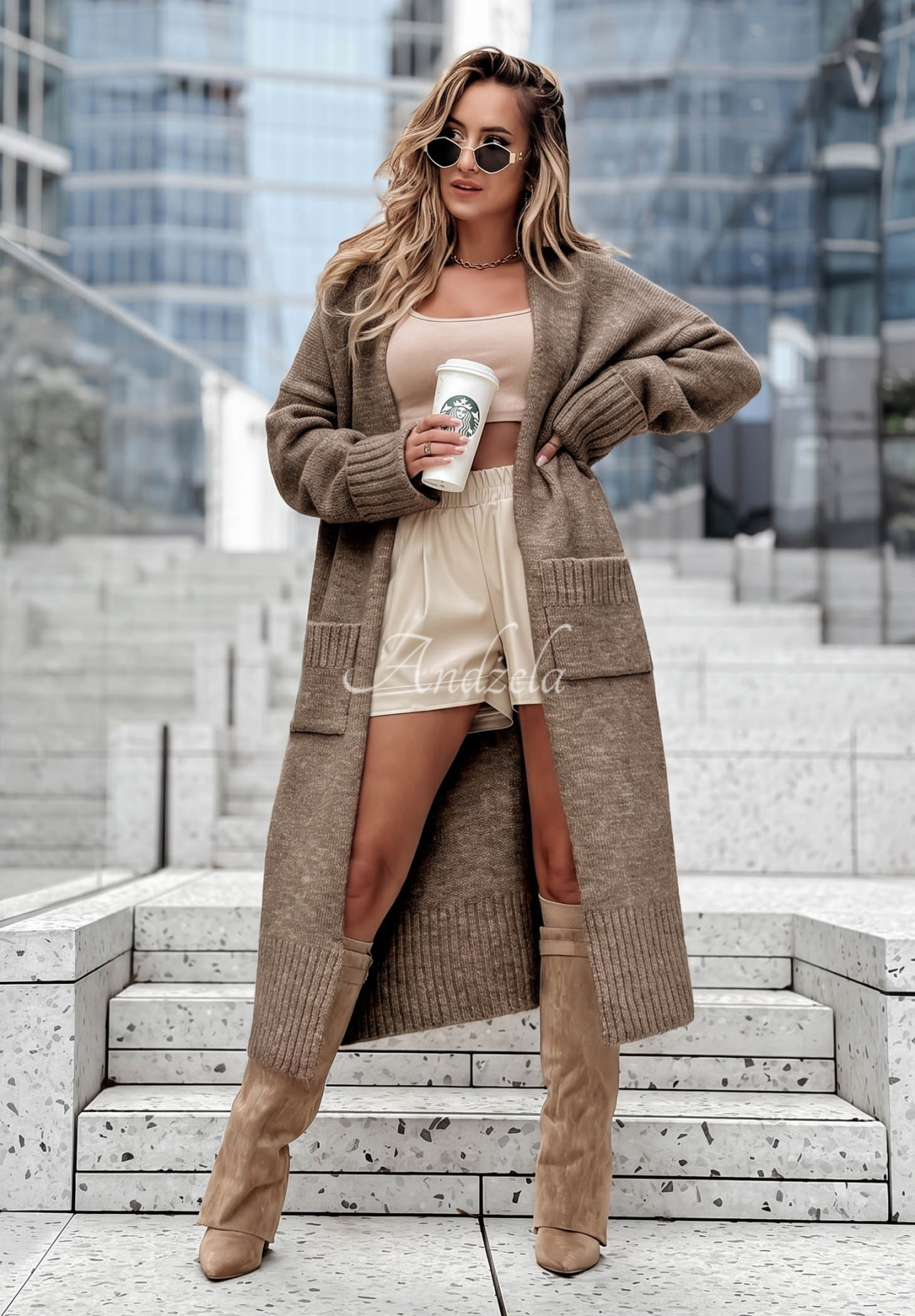 Cardigan lung oversize cu buzunare Marbelio