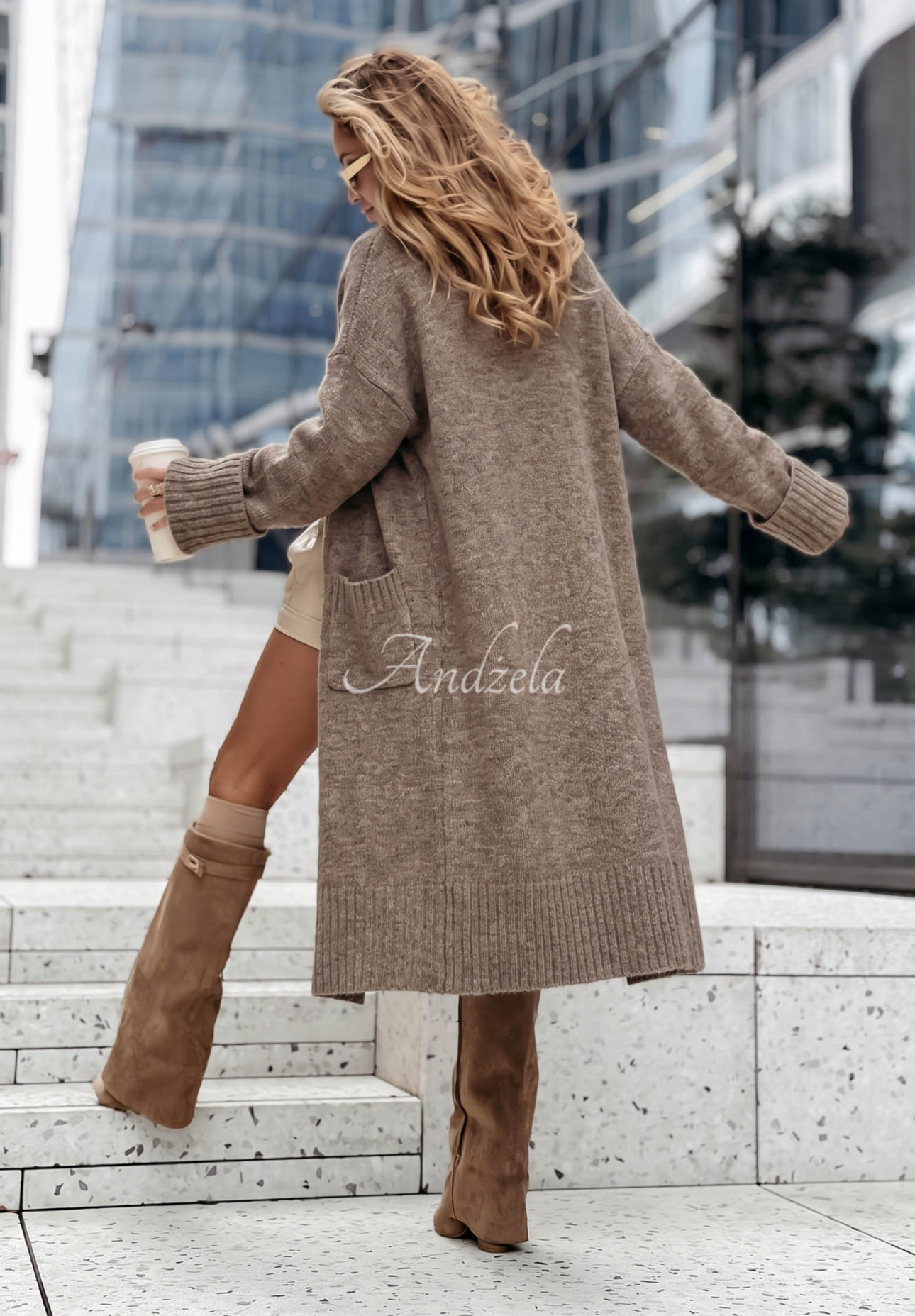 Cardigan lung oversize cu buzunare Marbelio