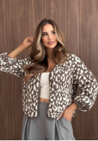 Krótki niezapinany Cardigan cu model tip panteră November Club mokka