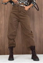 Pantaloni din denim banana z paskiem Think Twice negre