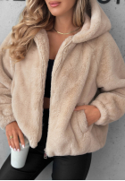Scurtă Geacă futerko z kapturem Fluffy Babe bej