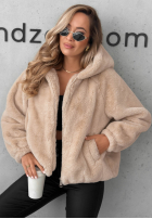 Scurtă Geacă futerko z kapturem Fluffy Babe bej