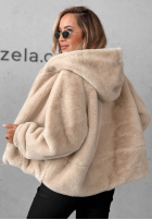 Scurtă Geacă futerko z kapturem Fluffy Babe bej