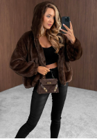 Scurtă Geacă futerko z kapturem Fluffy Babe bej