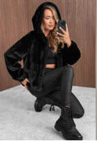 Scurtă Geacă futerko z kapturem Fluffy Babe bej