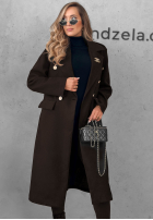 Długi dwurzędowy Palton  z kołnierzem Caffe Meeting ciocolatiu